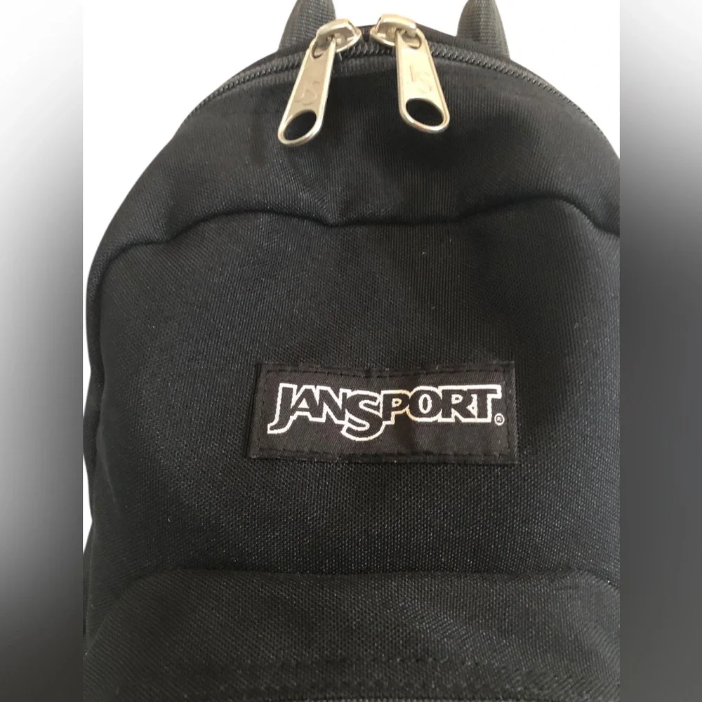 Jansport Superbreak Half Pint Mini Backpack Black with Dual Front Zip Pockets